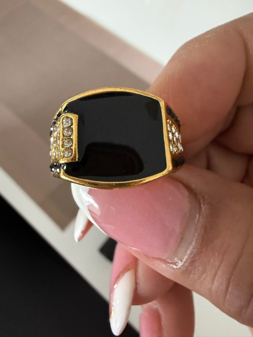 Gold-Tone Black Stone Men’s Statement Ring